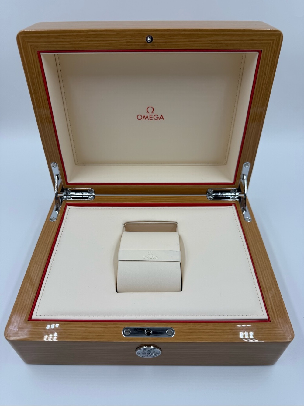 OMEGA Genuine Wooden Watch Box Empty Case with Pillow & Pouch